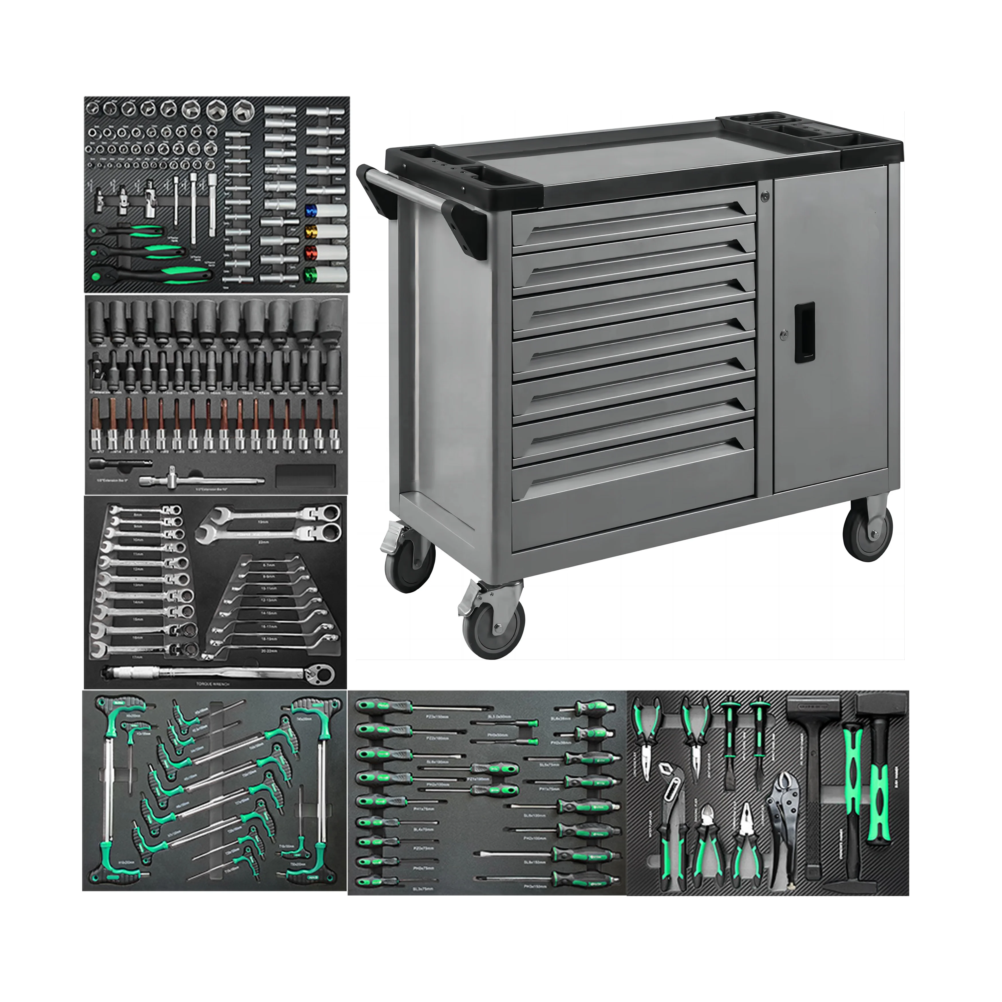 

Heavy-Duty Metal Steel Storage Garage Tool Chest New Roller Tool Cabinet With CRV 202 Pcs Mechanic New Type Tool Trolley