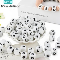 Kovict 100Pcs 12mm Silicone Letters Beads Square Alphabet Bead DIY Bracelet Necklace Personalized Name Chain Handmade Accessorie
