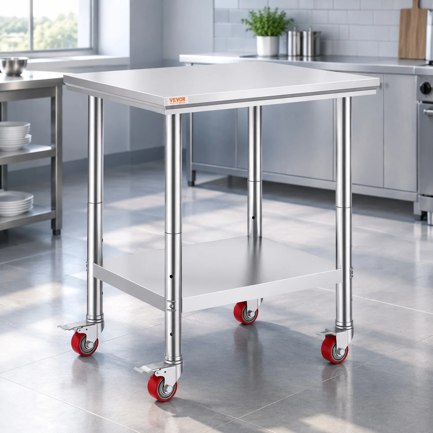 Stainless Steel Work Table 30 x 24 x 33 Inch, 700 LBS Load Capacity with 4 Wheels, 3 Adjustable Height Levels, Heavy Duty Food