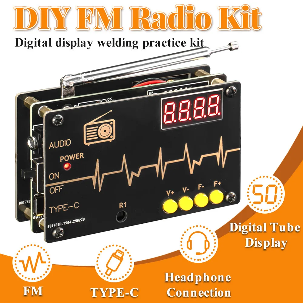 DIY Electronic Kit FM Radio RDA5807M 87-180MHz with Digital Tube Display STC15 MCU Electronics Projects Soldering Practice Kit