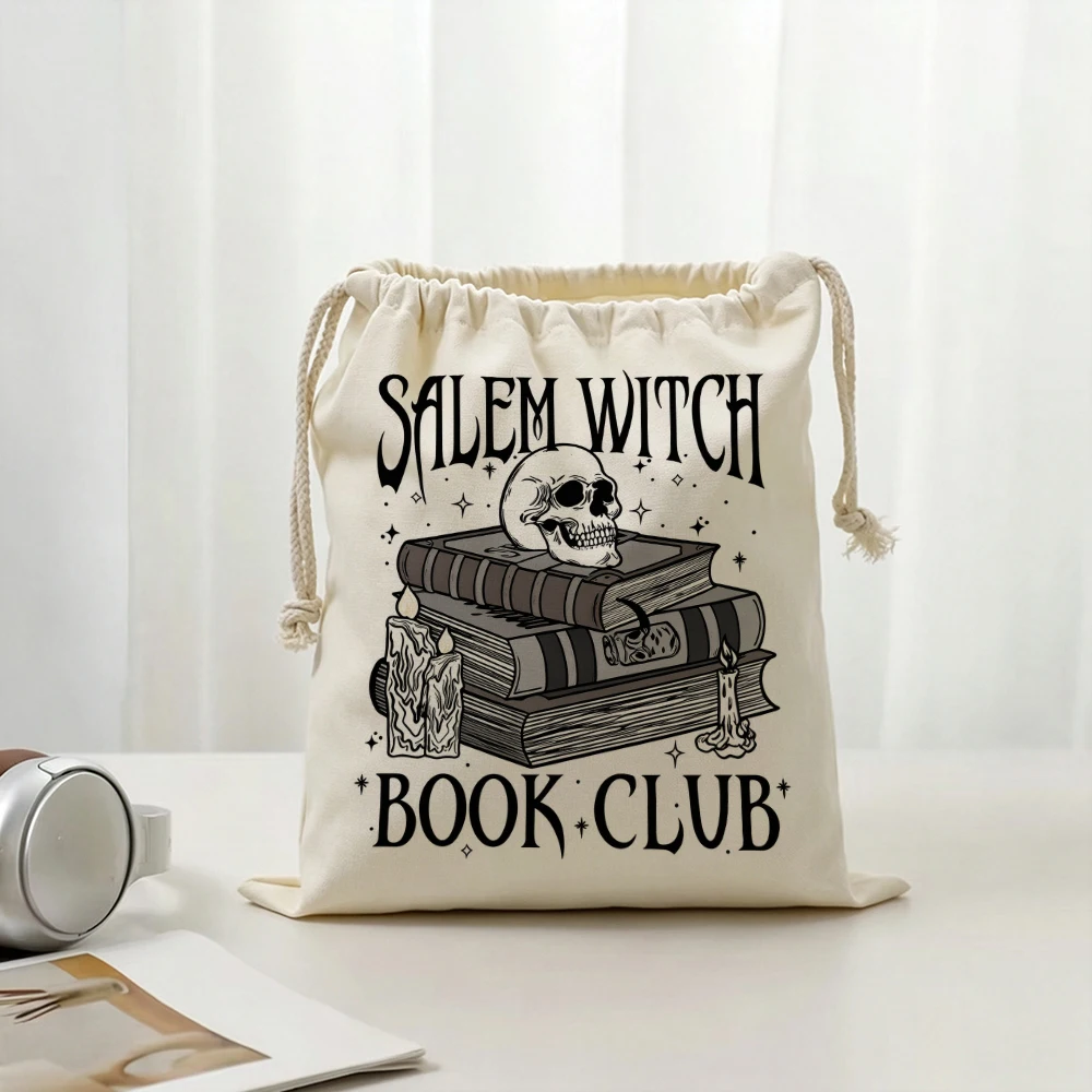 Personalized Salem Witches Books Clubs Drawstring Bags Custom Name Spooky Reading Halloween Storage Gifts Pouches for Women Girl