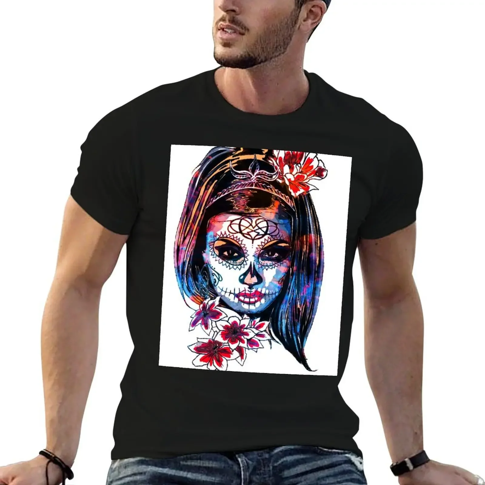 

Multicoloured La Catrina Dia de los muertos T-Shirt sports fans oversizeds mens t shirts casual stylish