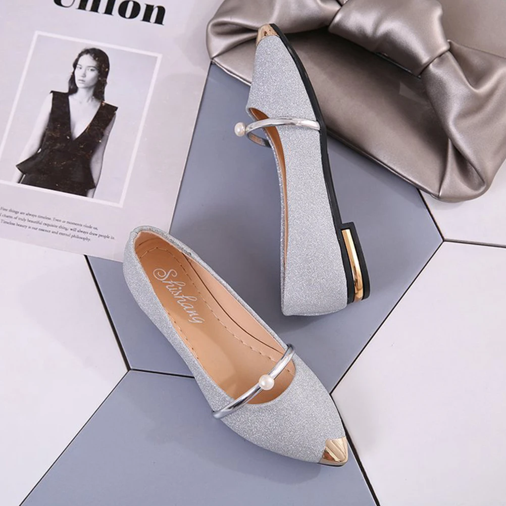 

Pearl Pumps Flat Women Pointed Nude Block Heels Comfortable Shoes Work Party Dating Shopping Wedding Elegant Fashion