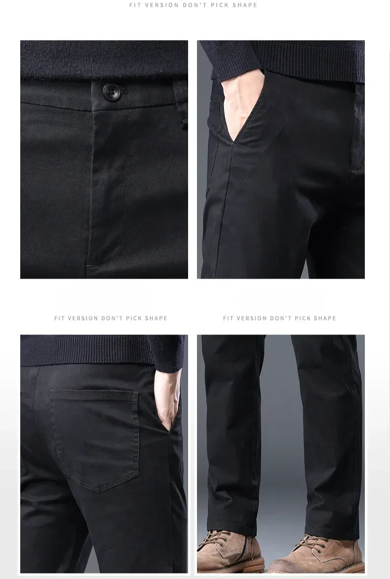 綿 98% メンズカジュアルパンツビジネスアイロン不要ストレートファッションクラシックズボン男性用カーキ黒緑メンズパンツ 4 色