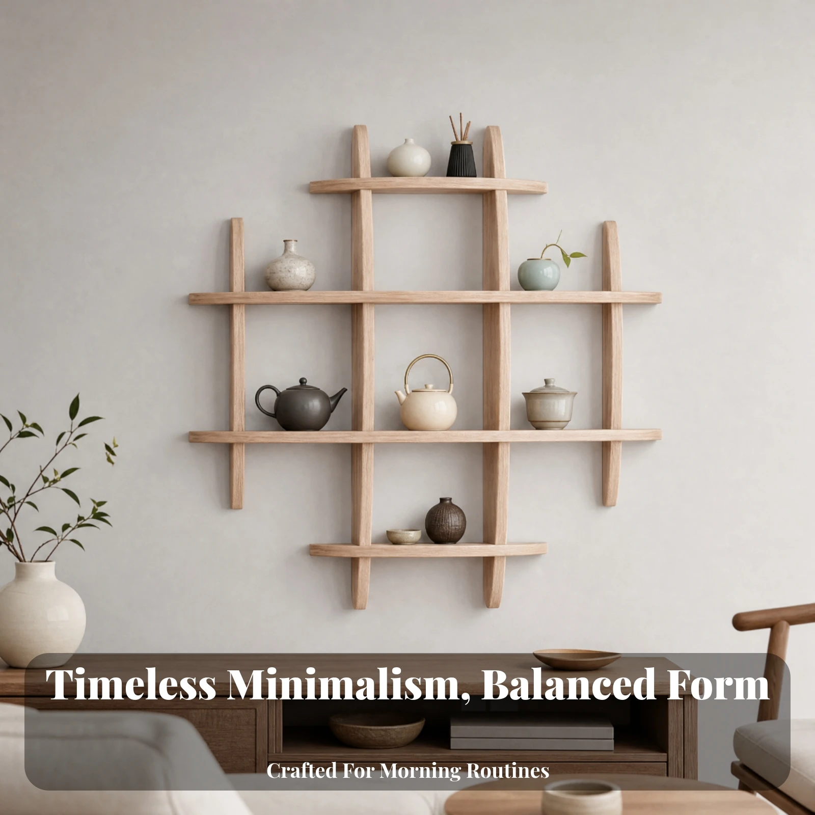 Wooden Wall Display Shelf Modern Tiered Grid Wall Rack Rustic Sturdy for Living Room, Reading Area