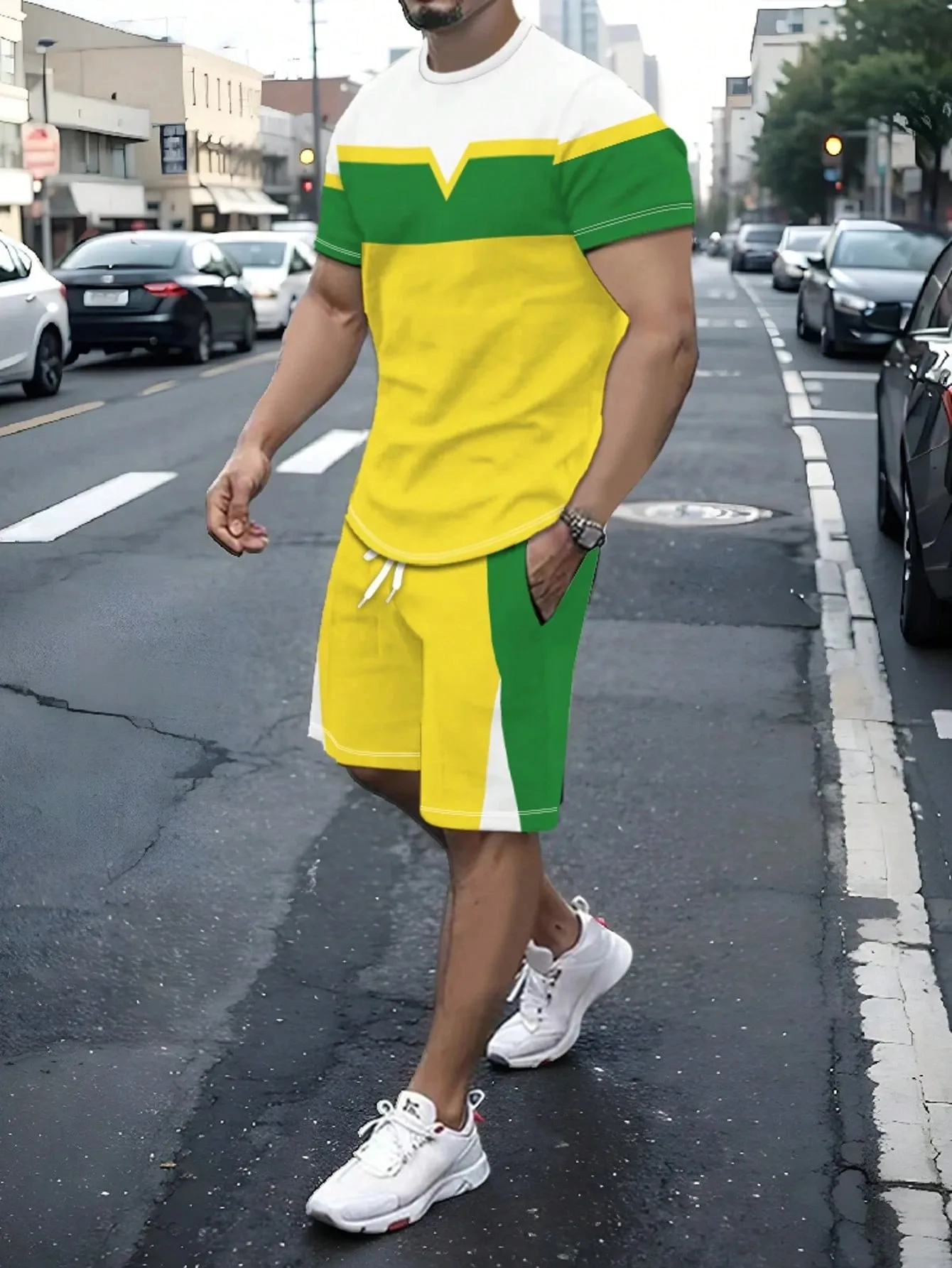 

2026 Summer New Men's Short-Sleeved Set with 3D Patterned Print for Street Casual Fashion Comfortable and Soft