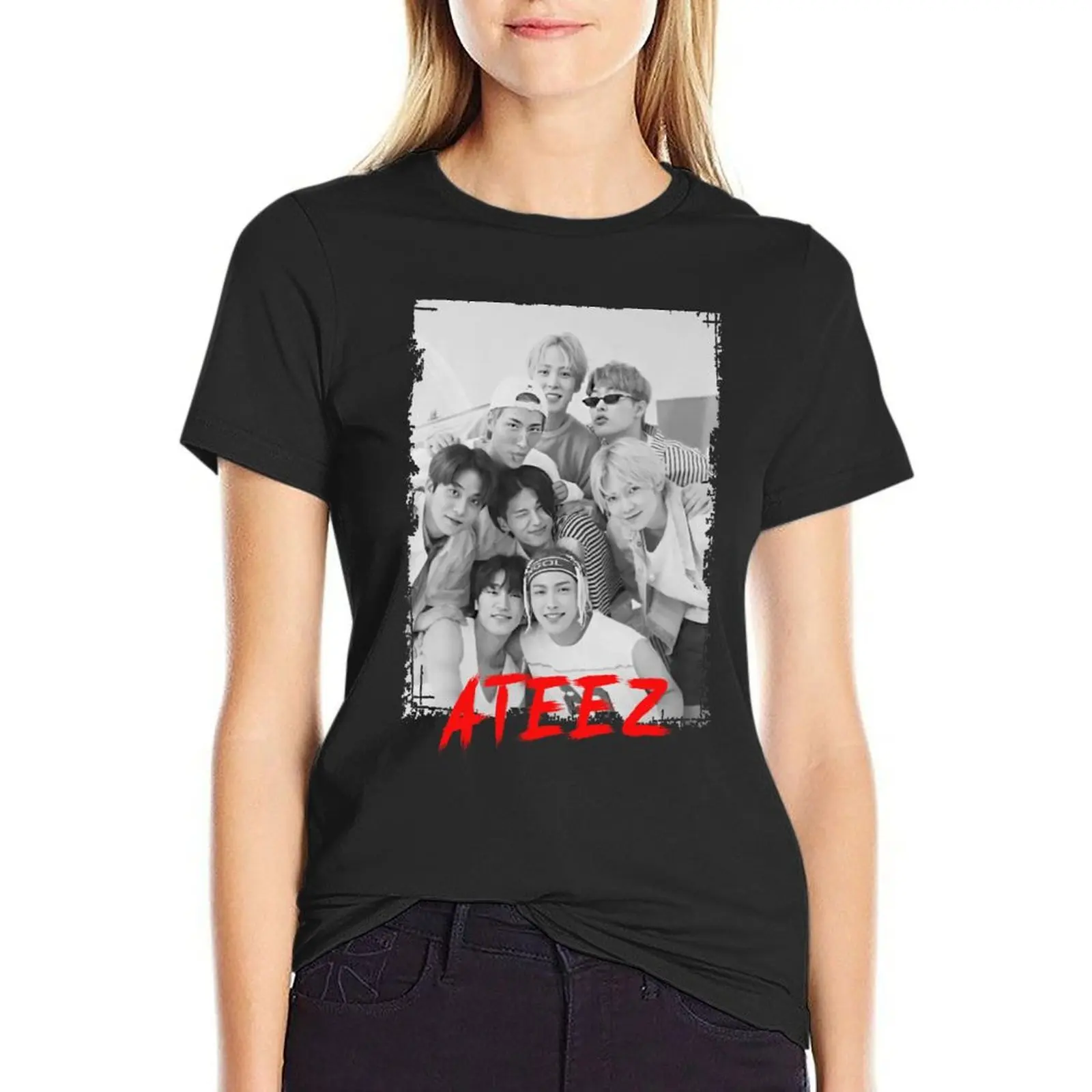 

ATEEZ Kpop Group Members Black and White Kpop RGB Color Design T-Shirt blanks cute clothes customizeds T-shirts for Women