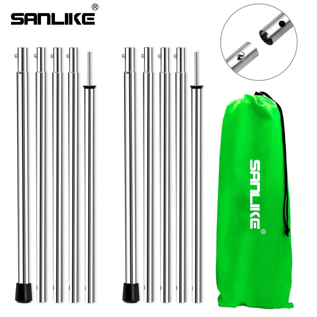 

SANLIKE 1.98m stainless steel telescopic adjustable support pole tent awning support outdoor camping accessories