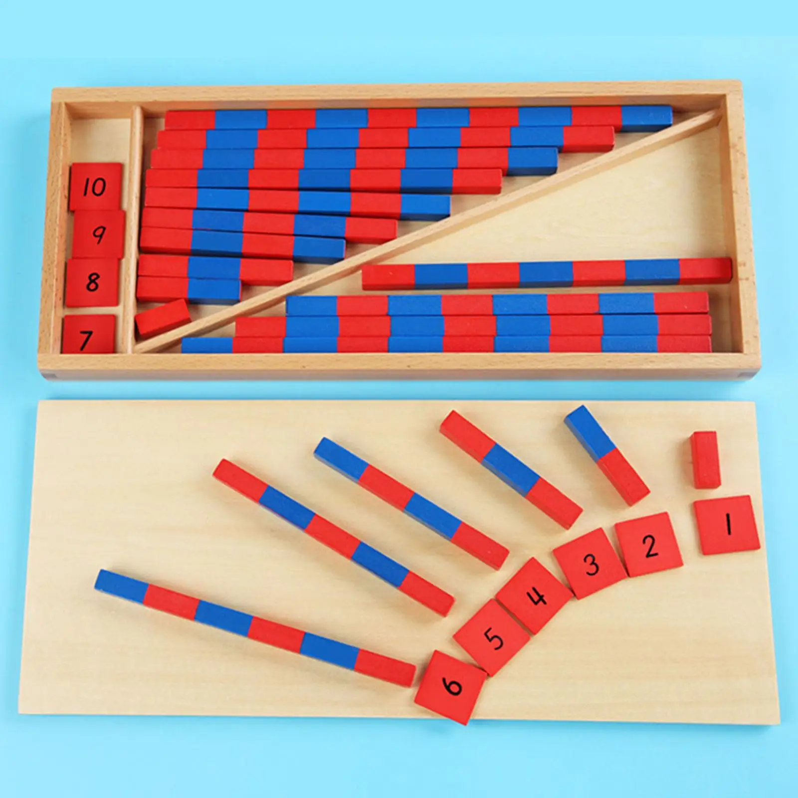 Montessori Red Blue Number Rods Count from 1 to 10 Wooden Math Multifunctional