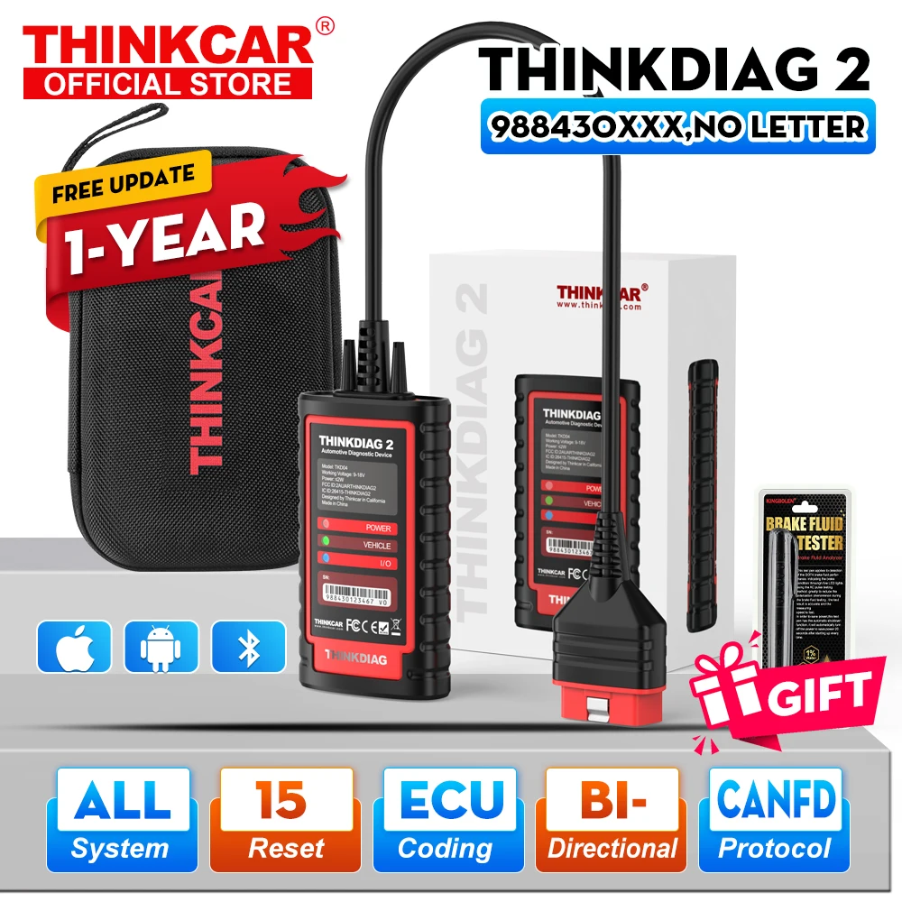 THINKCAR Thinkdiag 2 OBD2 Scanner Support CAN FD Protocols Fit For GM Car Brands Free Full Softwares 16 Reset Functions ECU Code