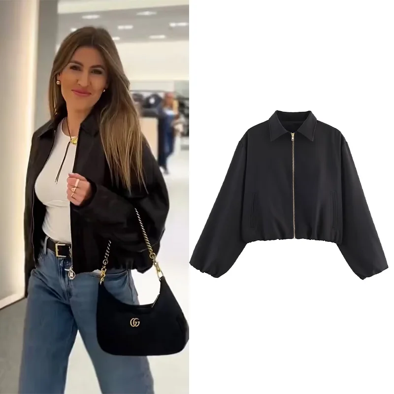 

NERHEFZ женская повседневная куртка на молнии, осенние женские пальто с отложным воротником и длинными рукавами, простые женские топы