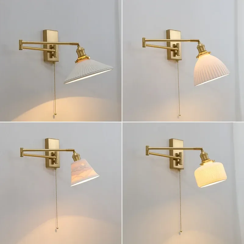 

Nordic Modern LED Wall Sconce Left Right Rotate Pull Chain Switch Bedroom Restaurant Bar Beside Lamp Ceramic Stair Light