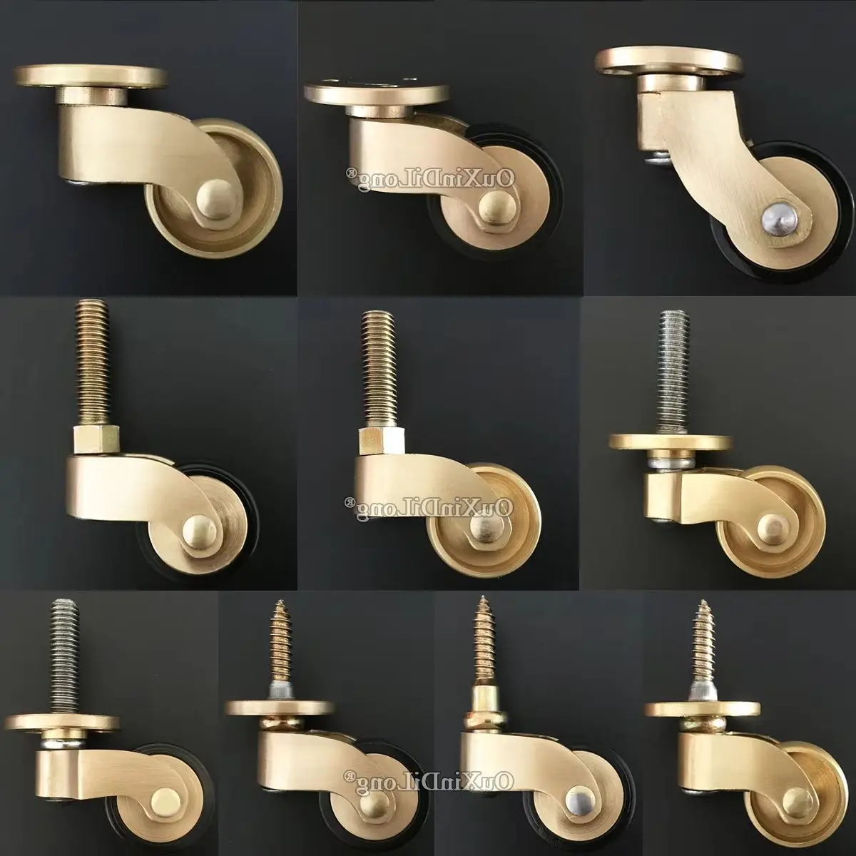 4PCS 1'' Solid Brass Casters Ultra-Low Height Table Chair Sofa Cabinet Furniture Castors 360° Swivel Rubber Silent Wheels Roller