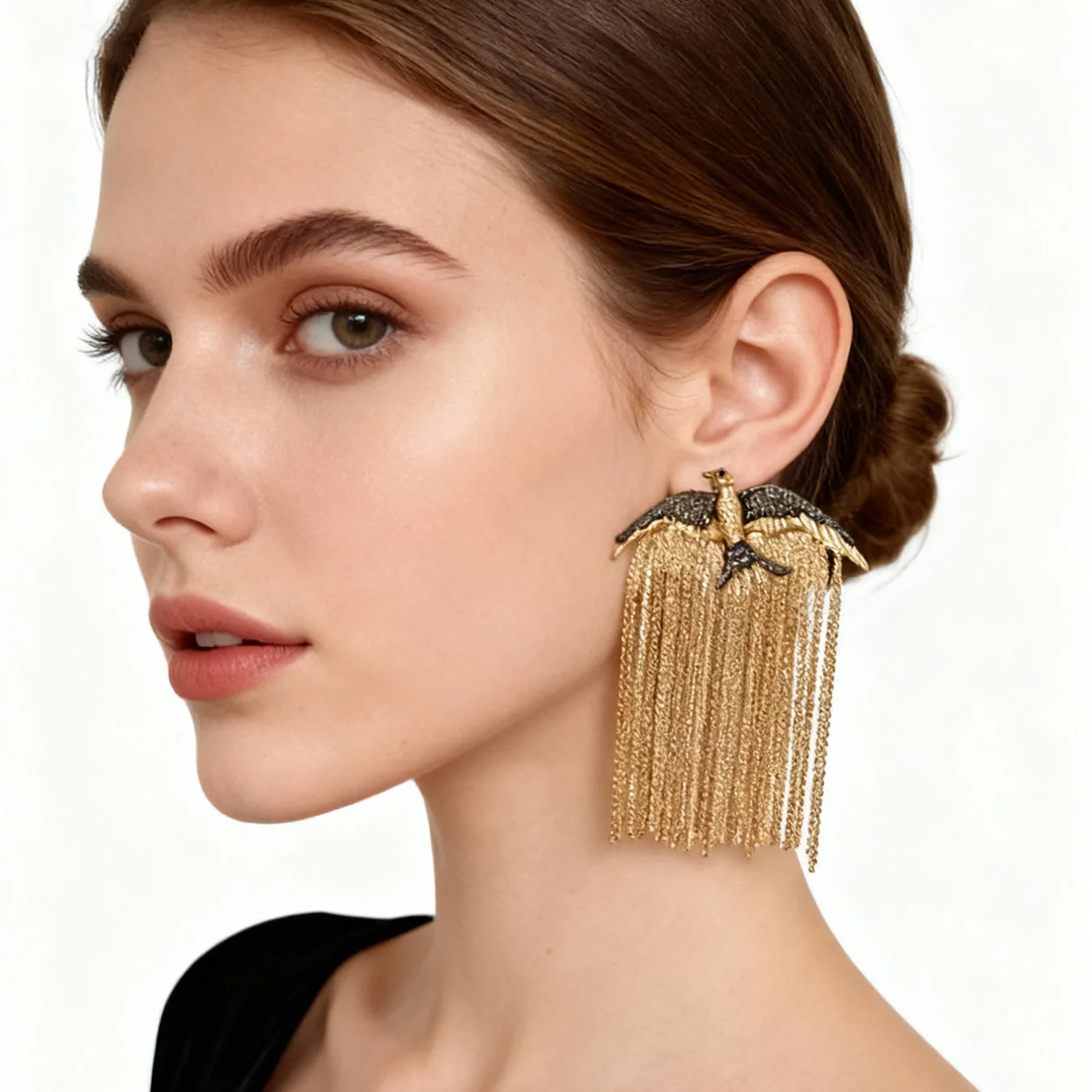 Fashion high sense animal flying bird alloy fringed long earrings women exaggerated temperament design exquisite earrings