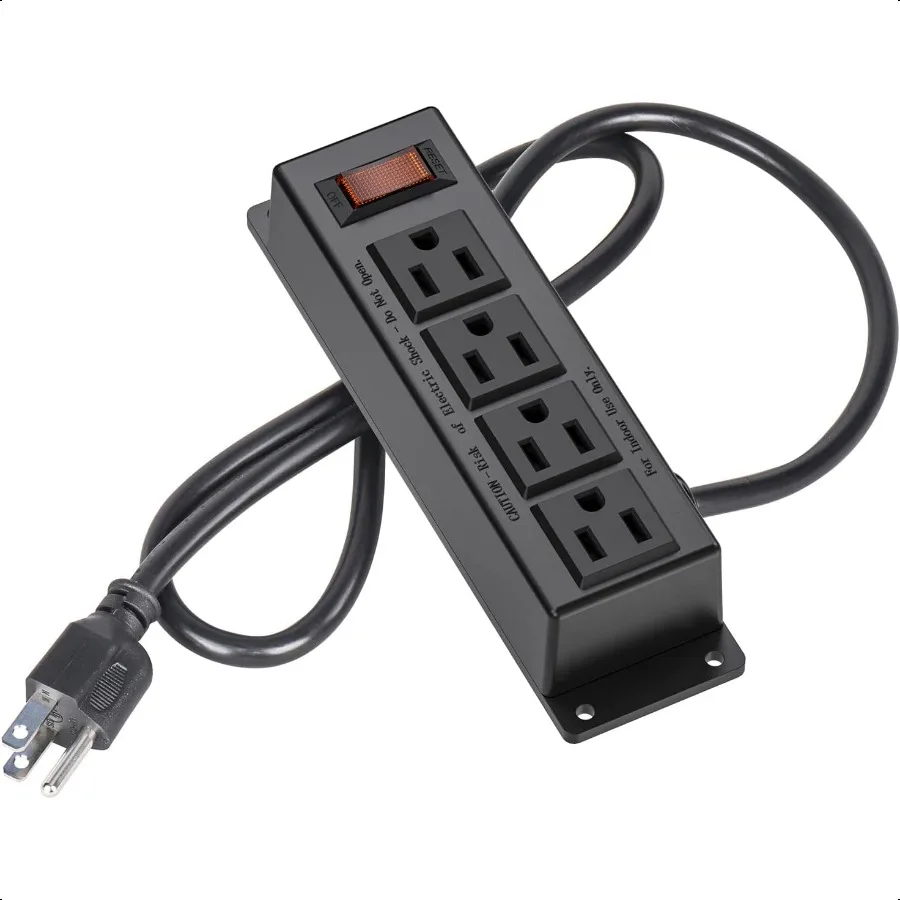 

Wall Mount Power Outlet Strip 4 Outlet Mountable Power Strip with Switch 3ft Cord Under Desk Power Strip for Office Industrial