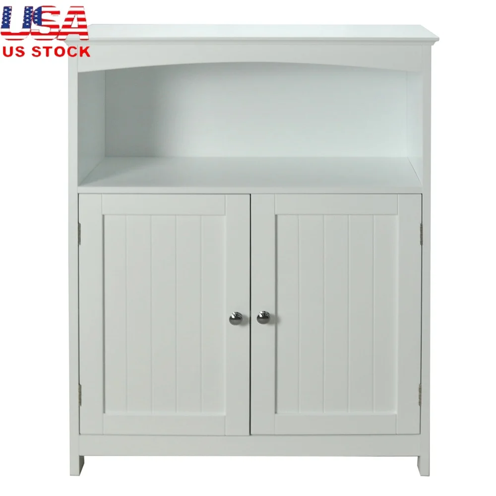 

Contemporary Double Door Storage Cabinet with Adjustable Shelf Open Shelf Kitchen Dining Room Coffee Station Easy Assembly