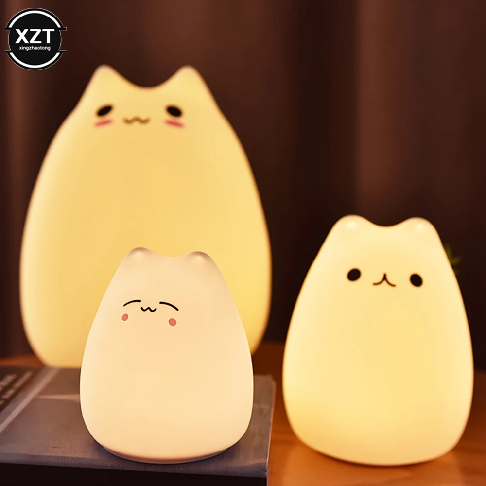 Nightlight LED Lamp Indoor Mini Cute Cartoon Cat Touch Soft Silicone Bedside Lights For Household Kids Toy Gifts Room Decor Lamp