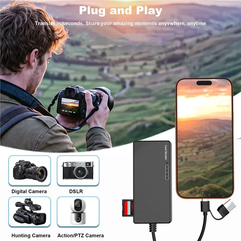 B44C USB 3.0/Type-C 5 In 1 High Speed Multifunctional Card Reader(Smart/SD TF/MS XD) For Digital Cameras