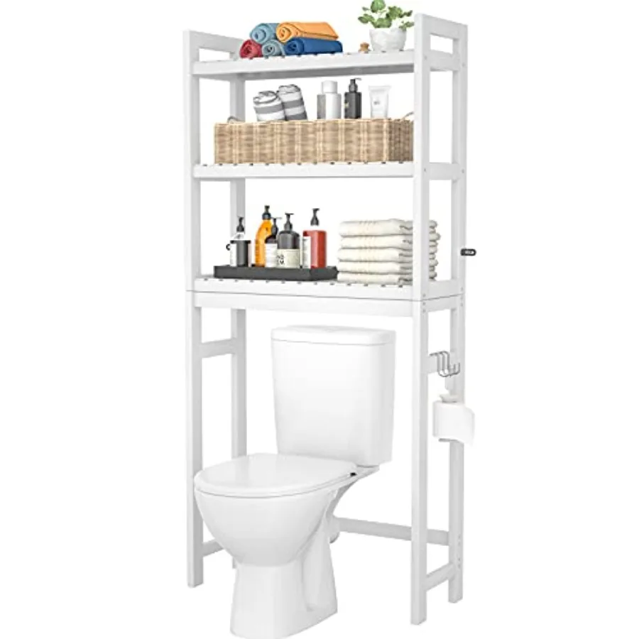 

Over The Toilet Storage, Bamboo Over Toilet Bathroom Organizer Rack, Freestanding Bathroom Shelves Above Toilet Storage with 3