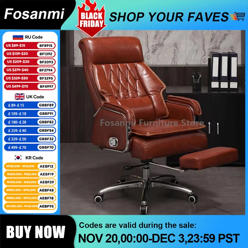 Comfortable Ergonomic Boss Chair with Armrests and Footrest Fashion Leather Computer Chair Adjustable Desk Chair for Home Office