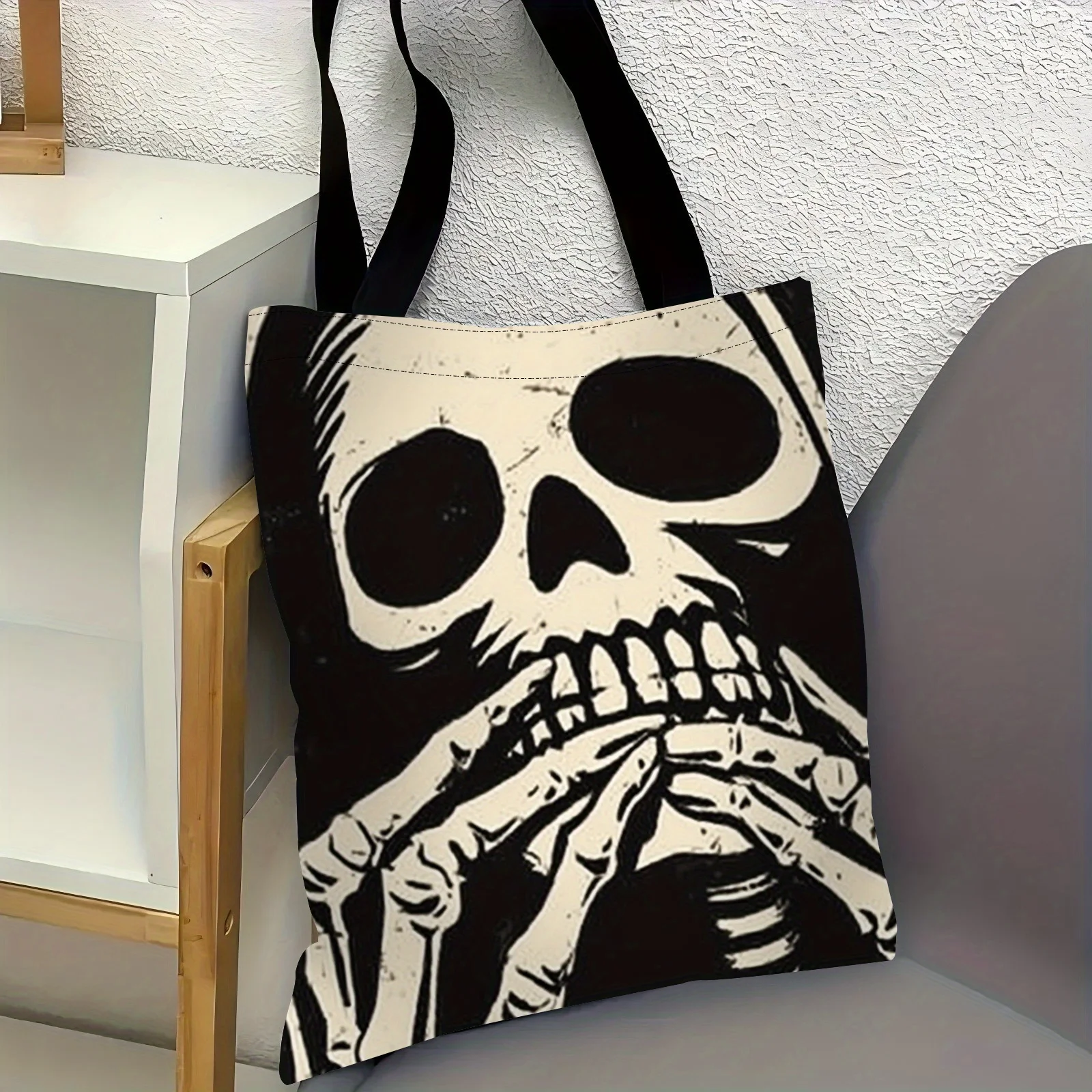 Humorvolle Halloween-Hippie-Gothic-Einkaufstasche mit gruseligen Totenköpfen und erschreckenden Skeletten, wiederverwendbare Einkaufstaschen, Reise-Umhängetasche
