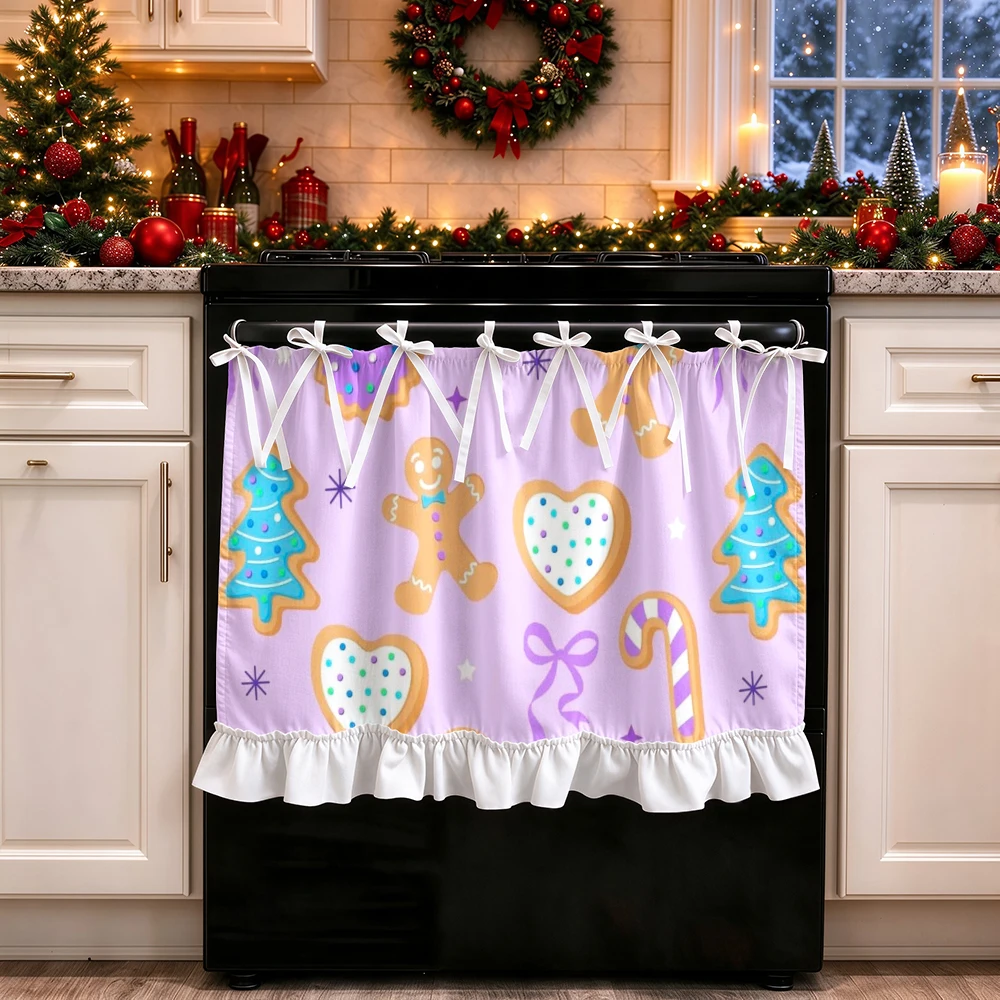 1PC lace up kitchen curtain, ruffled hem, 2D flat Gingerbread Heart pattern, cabinet cover curtain, Christmas home decoration