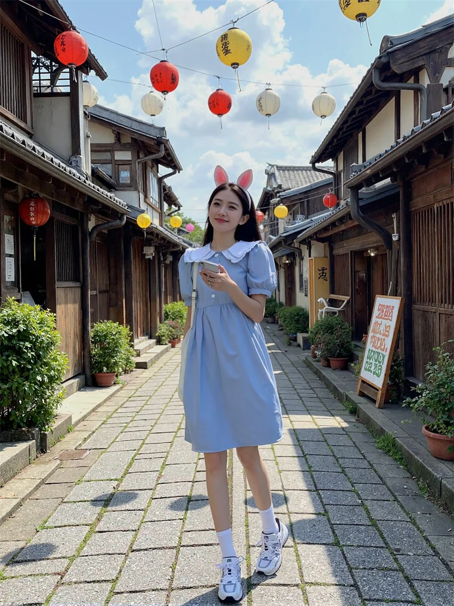 فساتين نسائية غير رسمية على الطراز الياباني من القطن والكتان والبوليستر رايون والحرير والساتان والشيفون والشاش والتول الشبكي نسيج كوبرو مشروط #2