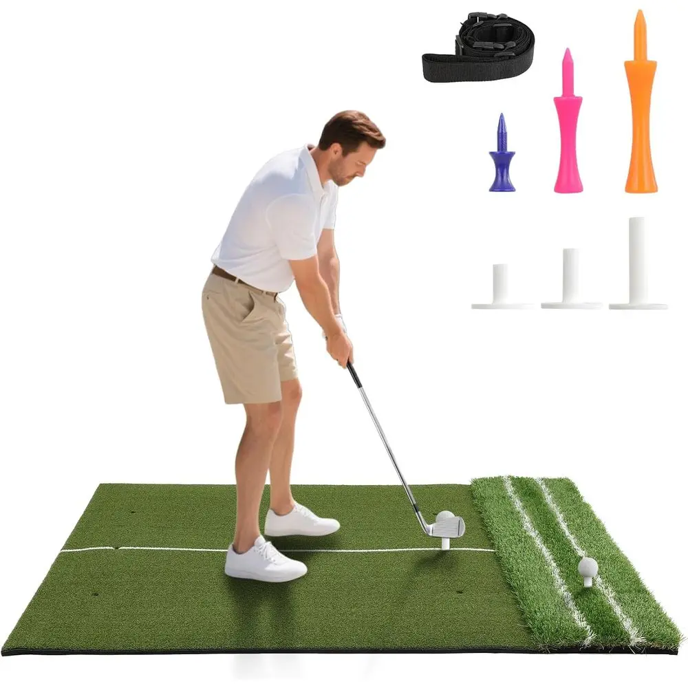 

Gol Hitting Mat - Large Dual Turf (5x4ft), Indoor/Outdoor Practice with Guide Lines for Swing, Chipping, and Putting