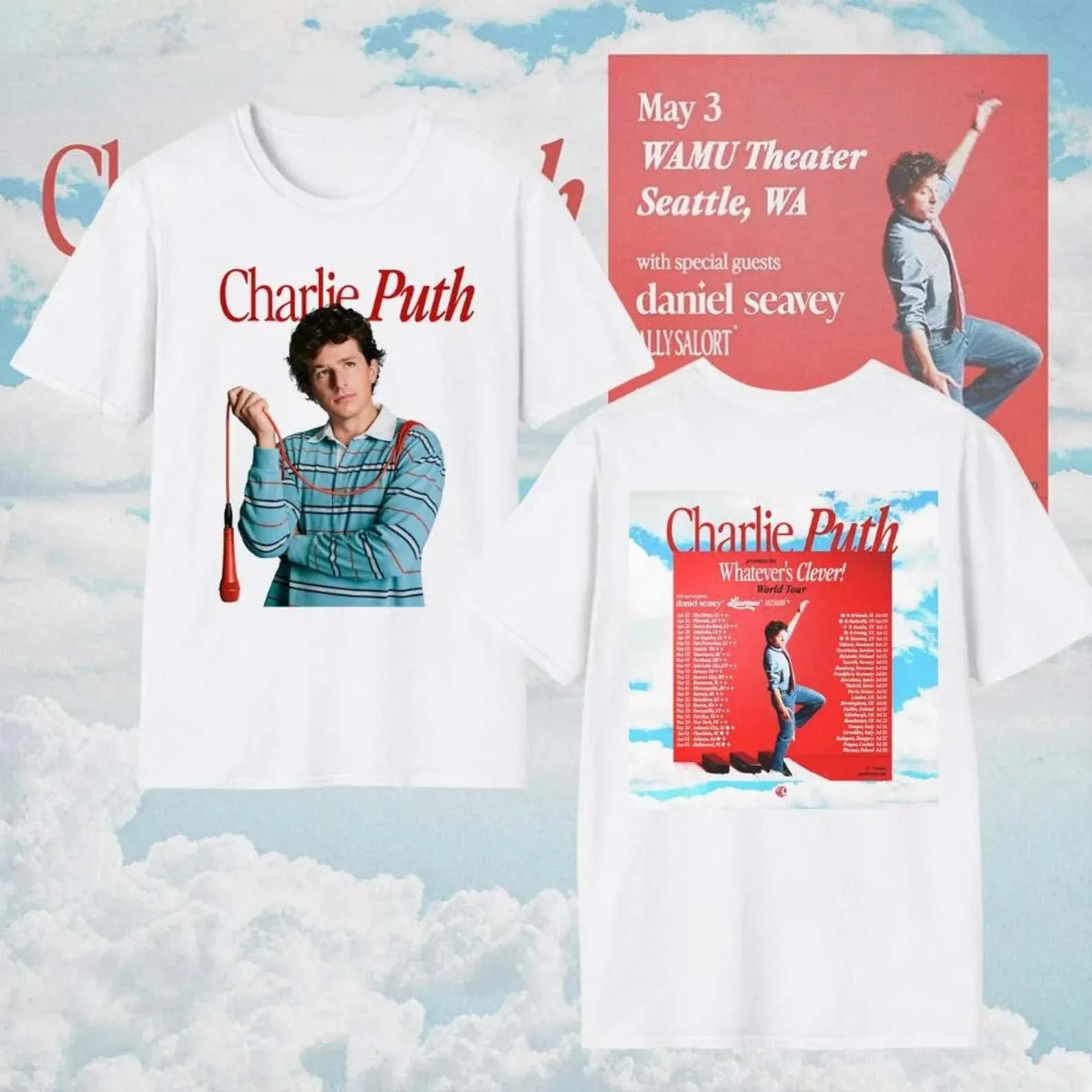 2026 Charlie Puth World Touring Event Pure Cotton T-Shirt - Essential for Fan Support. Comfortable and Breathable. in Y2K Style.