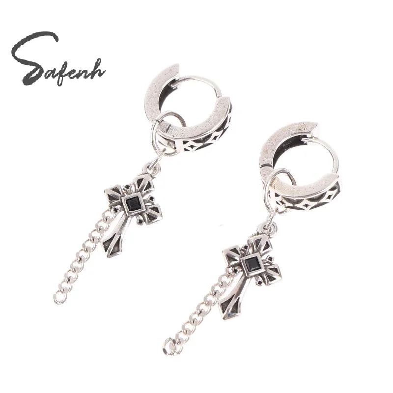 New Fashion Hip Hop Punk Chain Tassels Cross Ear Stud Piercing Jewelry For Women Men Daily Party Accessories