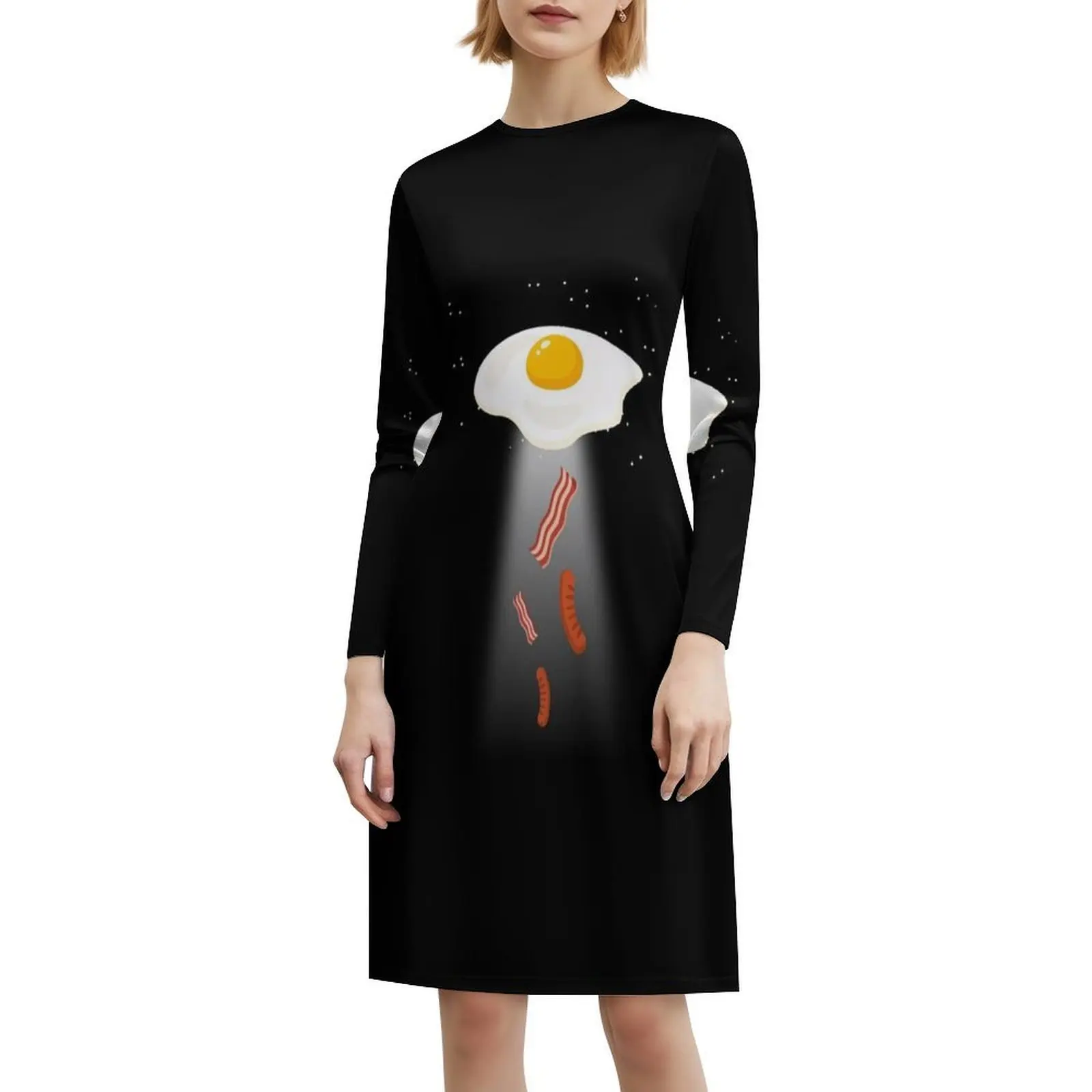 فستان حفلات أنيق للنساء من لحم الخنزير المقدد والبيض على شكل حرف A مع خيارات قصيرة/طويلة/بدون أكمام Space Spacex Outer Space Bacon #6