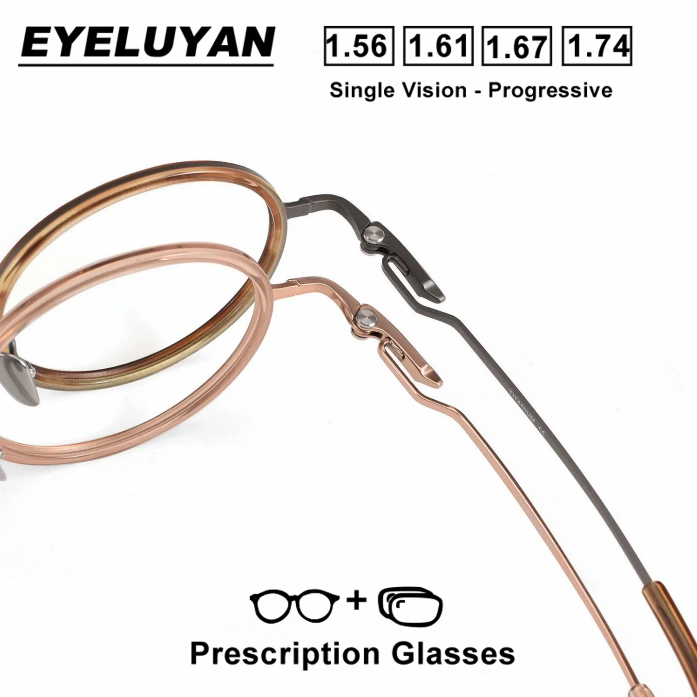 EYELUYAN قصر النظر النظارات الطبية خلات التيتانيوم إطارات نظارات دائرية تخصيص النظارات البصرية التقدمية متعددة البؤر