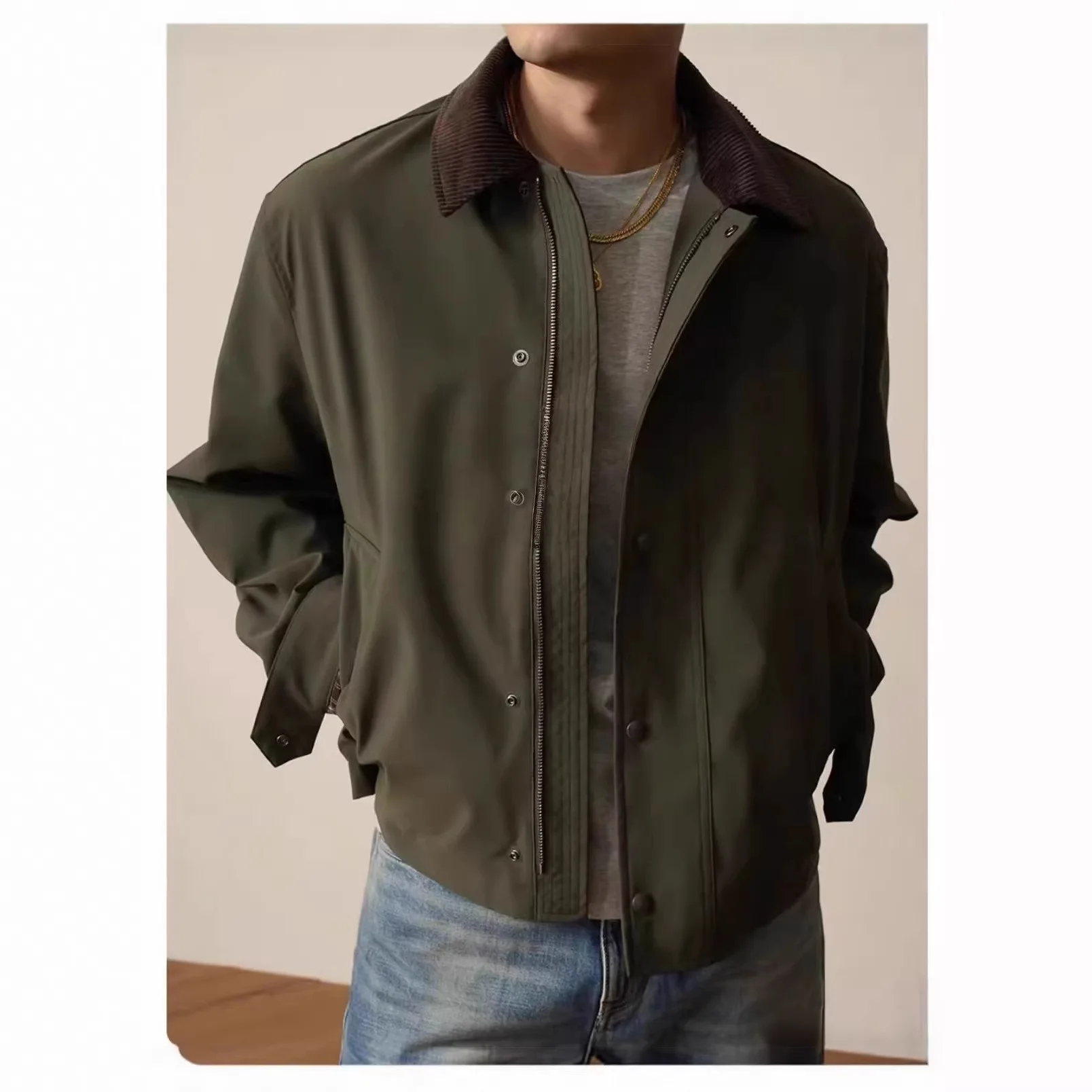 American Vintage Jacket Men's Short Wide Tough Guy Loose Versatile Vintage Jacket Standing Tooling Commuter