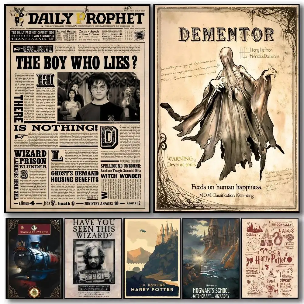 Póster del Diario Profeético de Harry Potter, Impresión Artística Vintage de Periódico Mágico, Arte Retro de Película para Decoración de Pared de Sala de Estar y Hogar
