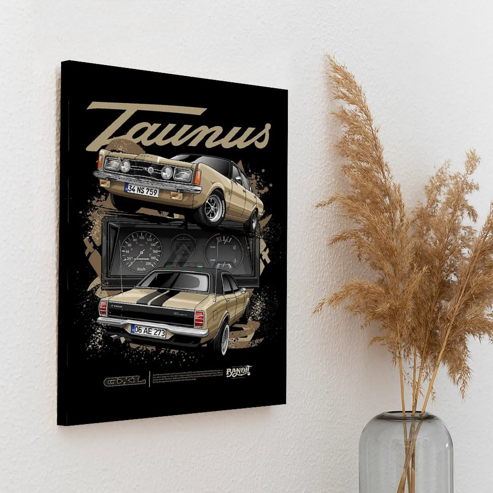 Beige Opel Kadett B Sedan Illustration Canvas Paintings Cave Pub Wall Cave Vintage Plaques Classic Car Metal Posters view 4