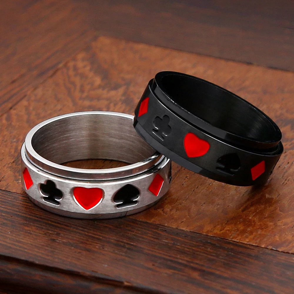 Vintage Ace of Spades Poker Fidget Spinning Rings For Men Women Stainless Steel Punk Fashion Playing Cards Lucky Jewelry Gift