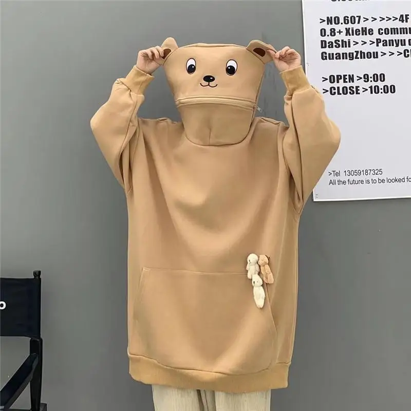 Felpa con cappuccio Teddy Bear felpa con cappuccio da donna tuta spessa in peluche Cute Vintage Harajuku coppia abbigliamento felpe con cappuccio orso oversize pullover