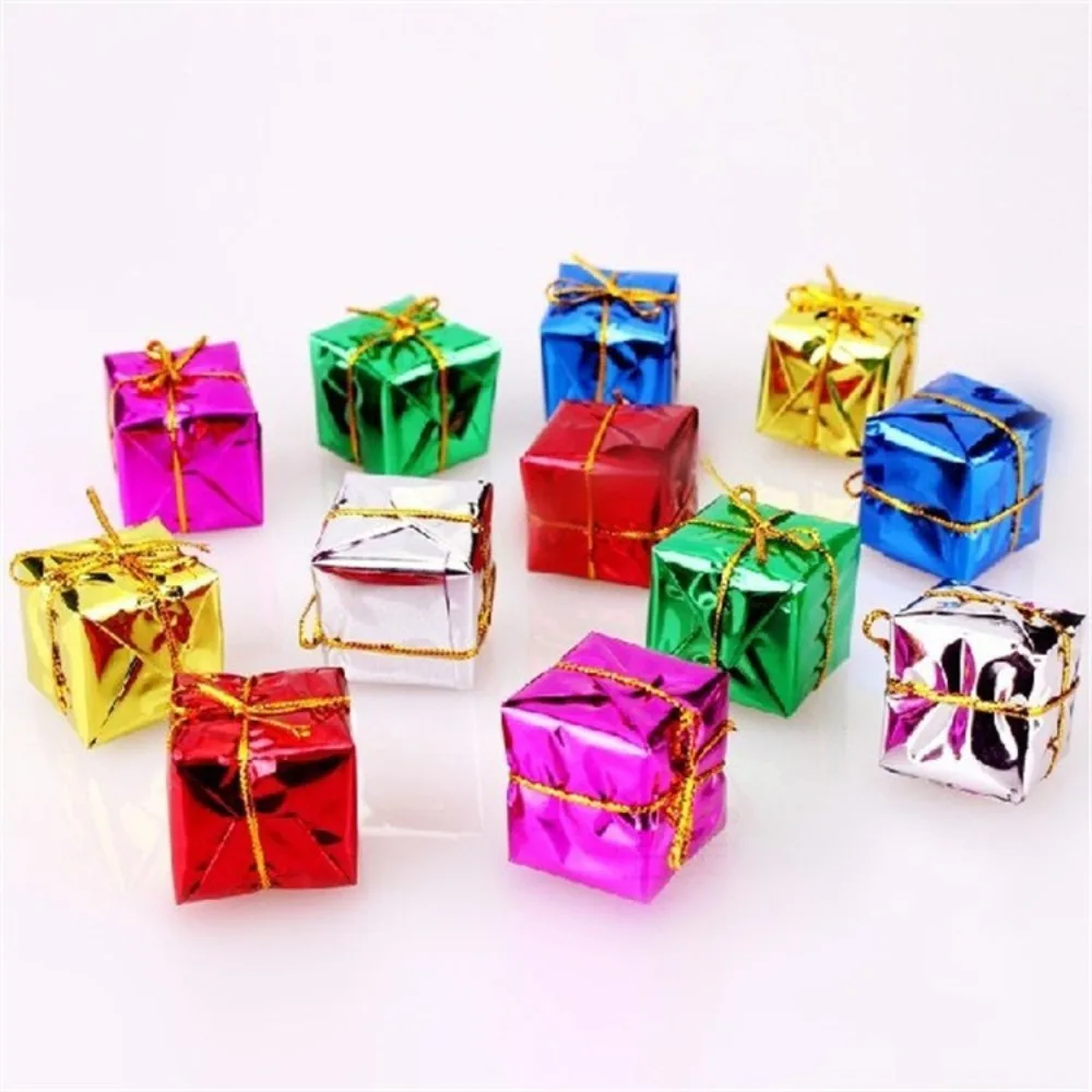 12 Stück 2/3/5 cm Schaumstoff-Geschenkpackung, Weihnachtsdekorationszubehör, Weihnachtsbaum-Anhänger, galvanisiertes Aluminium-Papier, Laser-Geschenkpackung