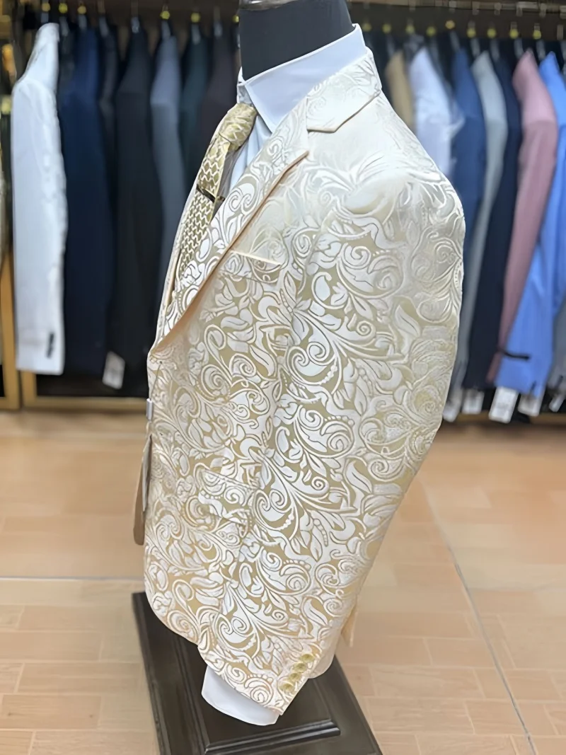 Moda jacquard elegante masculino 3 peças terno conjunto casamento noivo smoking jaqueta calças colete formal banquete vestido de festa masculino terno de baile