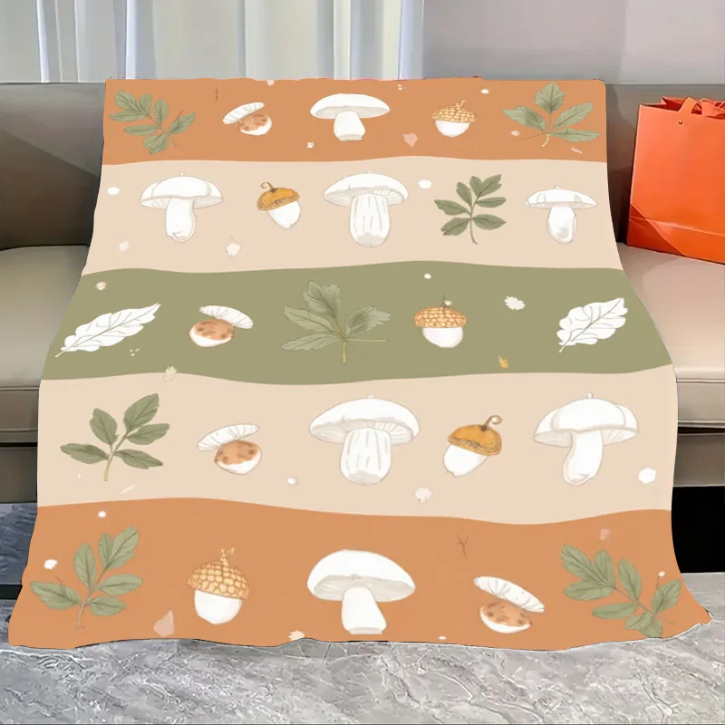 

Flannel Blanket-Soft Lightweight All-season Adorable Mushroom and Leaf Print Baby Blanket Soft Cozy for Toddlers