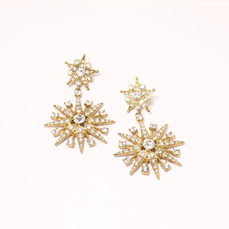 European and American Fashion Retro Exaggerated Full Rhinestone Octagram Star Stud Earrings for Women