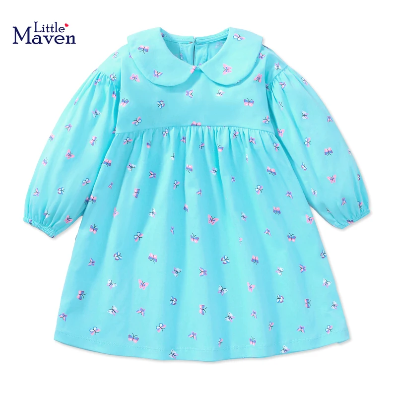 Little maven 2024 Children\'s Clothing for Girls Cotton Cartoon Butterfly Dress Spring  Autumn Clothes Kids 2-7 year Baby Girls