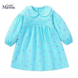 Little maven 2024 Children's Clothing for Girls Cotton Cartoon Butterfly Dress Spring  Autumn Clothes Kids 2-7 year Baby Girls