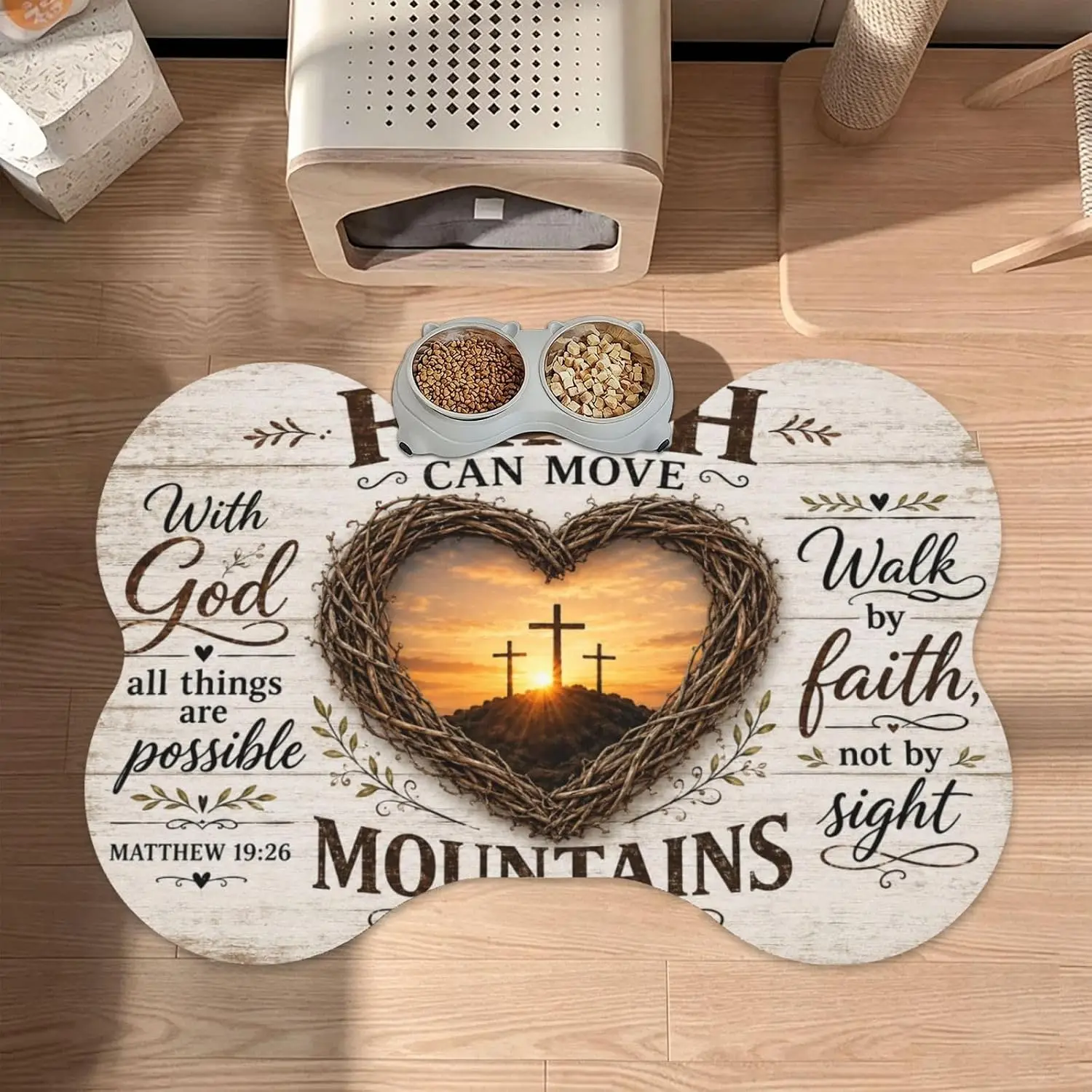 Faith Can Move Mountains with God Bone Shaped Pet Feeding Mat 16