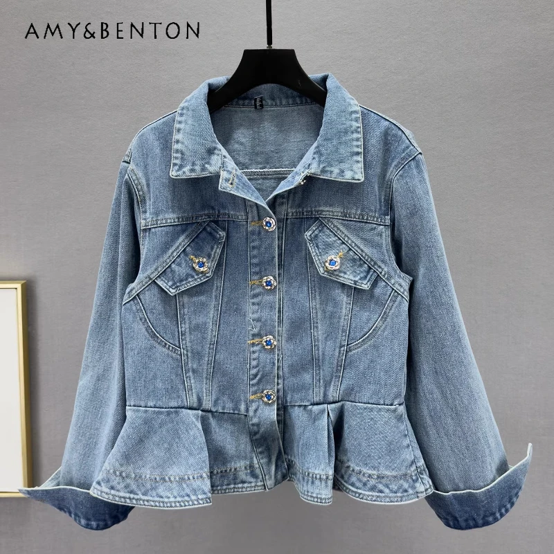 

Original Design Short Denim Women's Jacket 2026 Spring New Sweet Cool Fashion Slimming Y2k Thin Versatile Ruffle Jackets Ladies