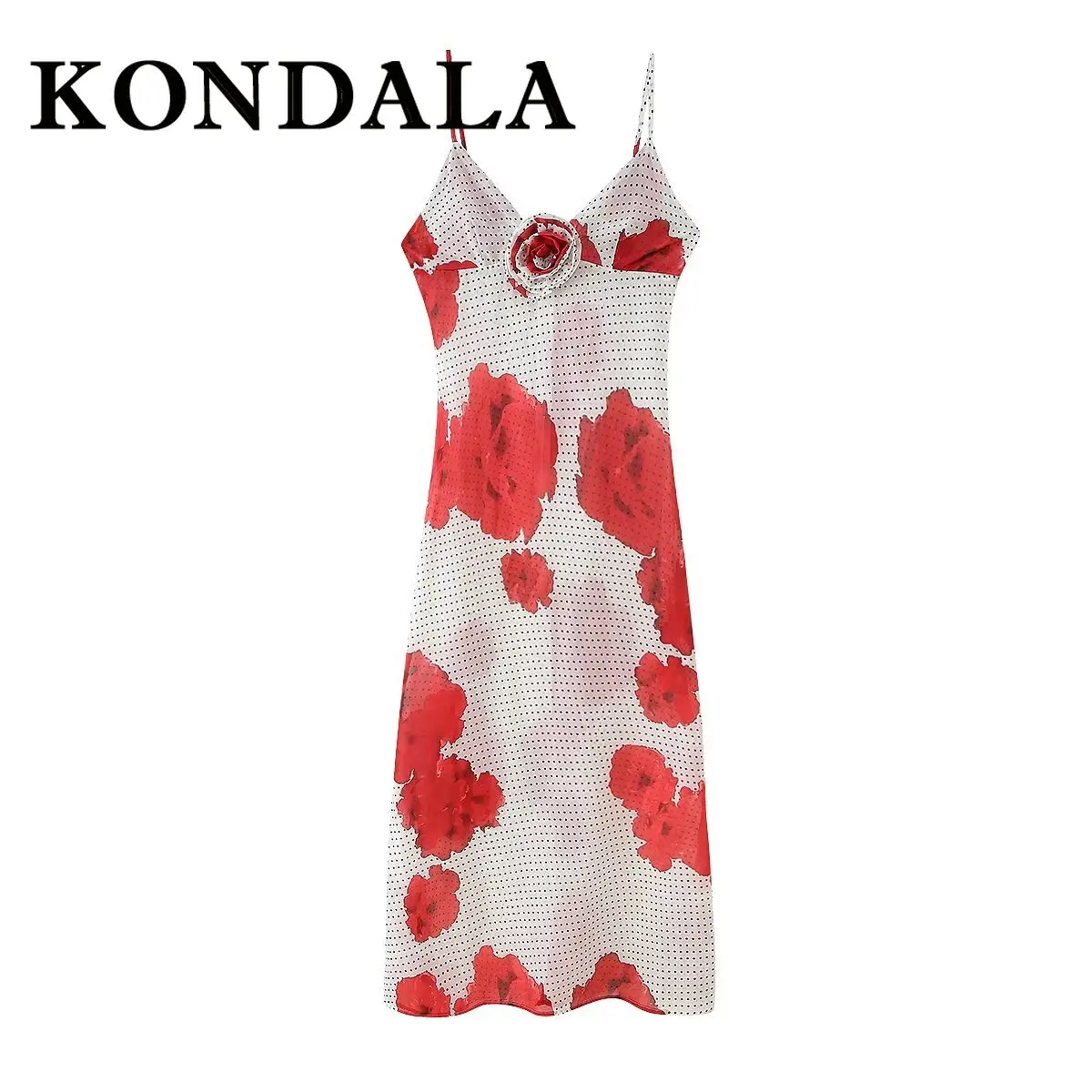 KONDALA شيك غمد أنيق مثير ثلاثية الأبعاد فساتين امرأة الورد ليلة حفلة عيد ميلاد فستان طويل موضة 2025 الصيف كامي الإناث Vestidos