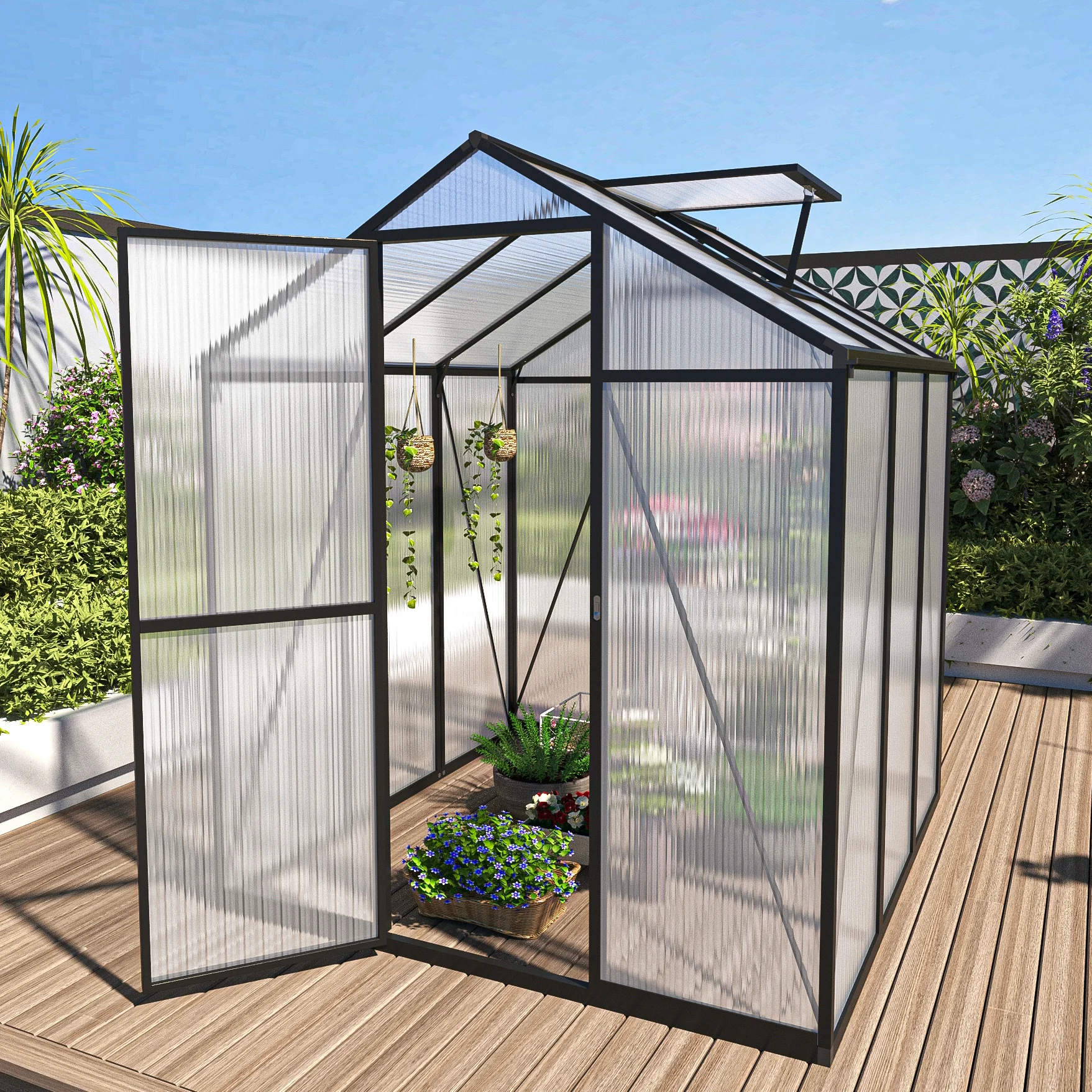 Outdoor Greenhouse, Large Walk-in Greenhouse With Vented Roof Window, Windproof Aluminum Frame Suitable For Gardening