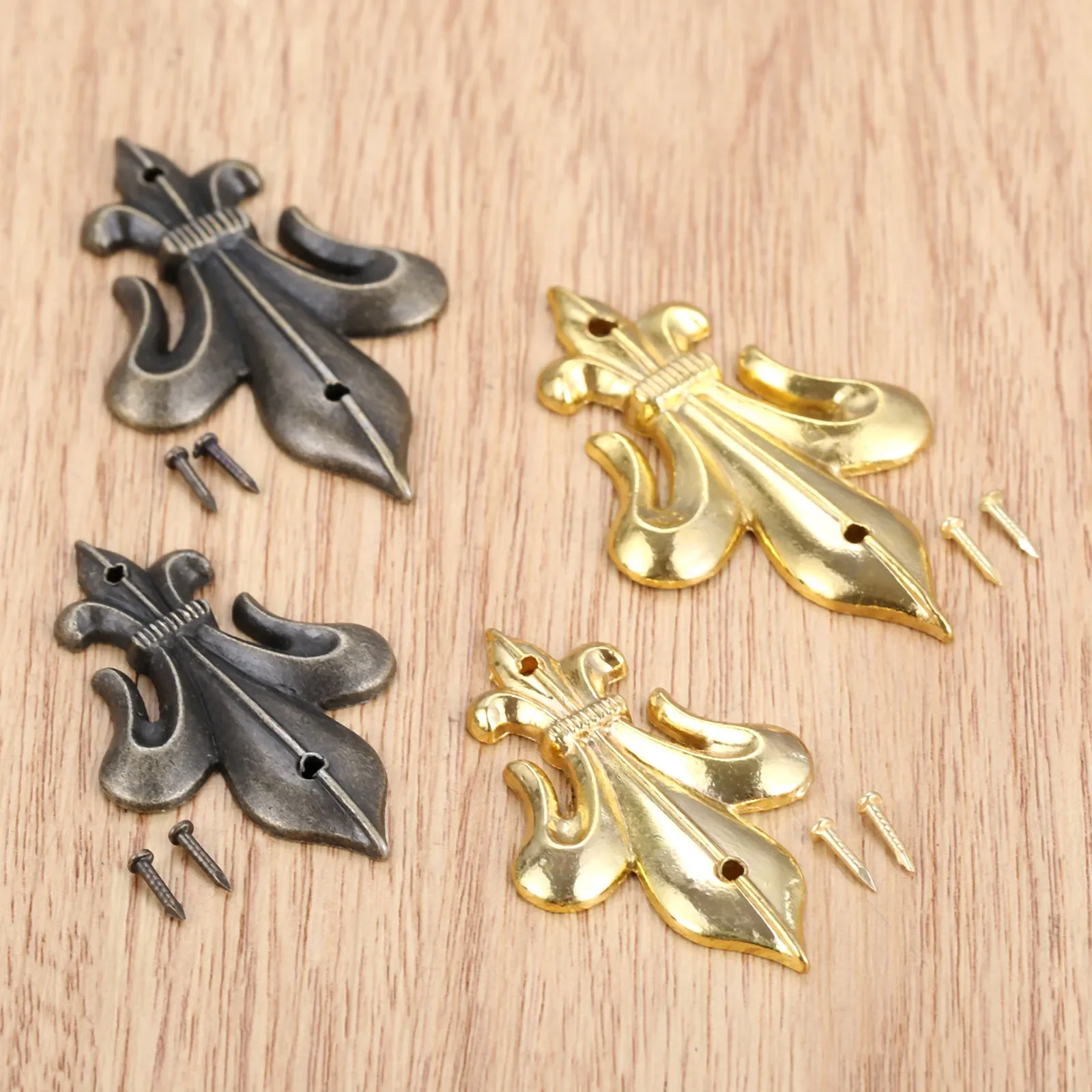 4Pcs Gold/Antique bronze Corner Brackets 28*45mm/33*54mm Jewelry Gift Box Wood Case Feet Leg Corner Protector with Nails