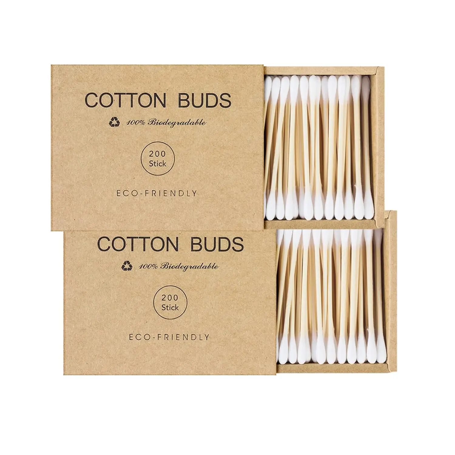 

400 Eco-Friendly Bamboo Cotton Swabs with Wooden Sticks, Biodegradable Ear Cleaning Buds