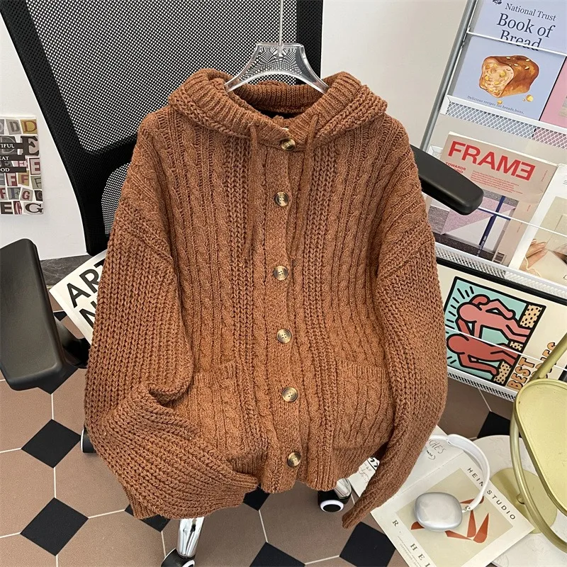 

High Weight Knitted Hat Sweater Men's Long Sve Cardigan Coat Lazy Sle Autumn Winter Polyester Fiber Bump And Bule Pattern